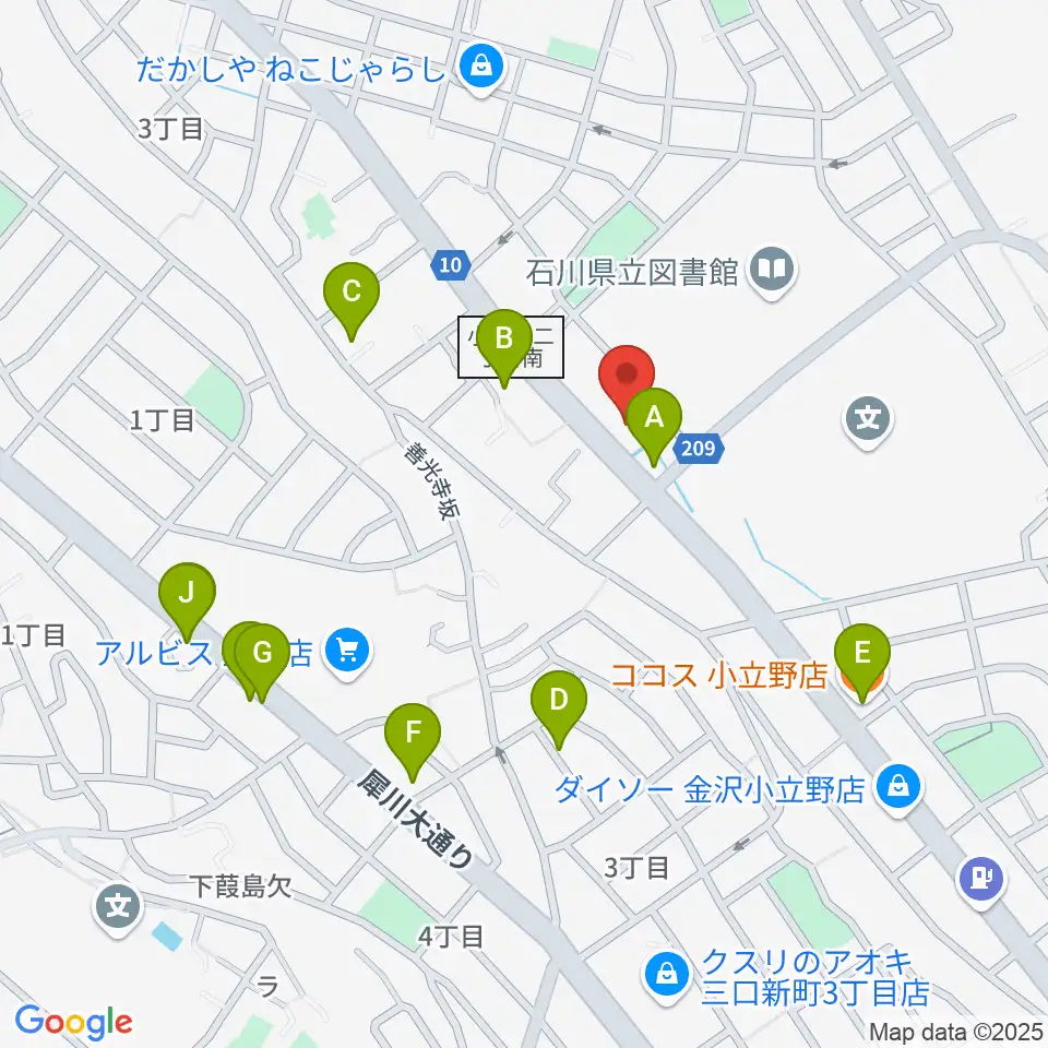 うつのみやカルチャーセンター小立野教室周辺のファミレス・ファーストフード一覧地図