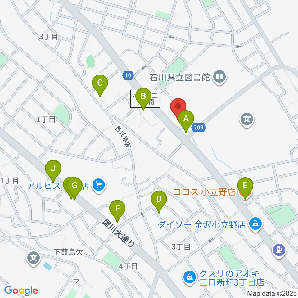 うつのみやカルチャーセンター小立野教室周辺のファミレス・ファーストフード一覧地図
