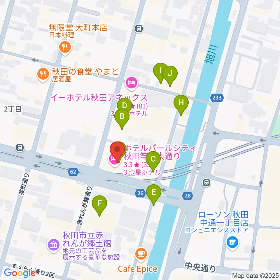秋田クラブスウィンドル周辺のファミレス・ファーストフード一覧地図
