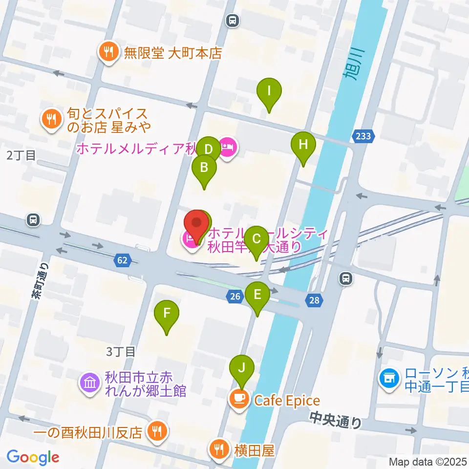 秋田クラブスウィンドル周辺のファミレス・ファーストフード一覧地図