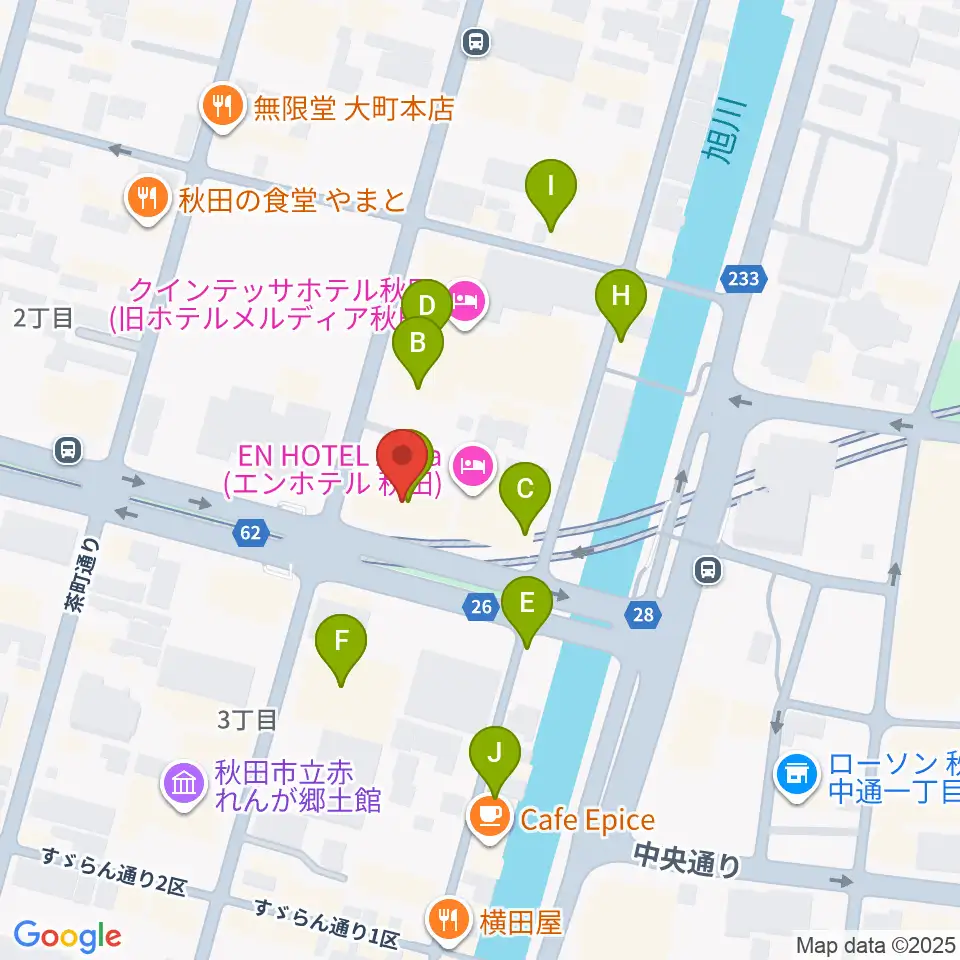 秋田クラブスウィンドル周辺のファミレス・ファーストフード一覧地図