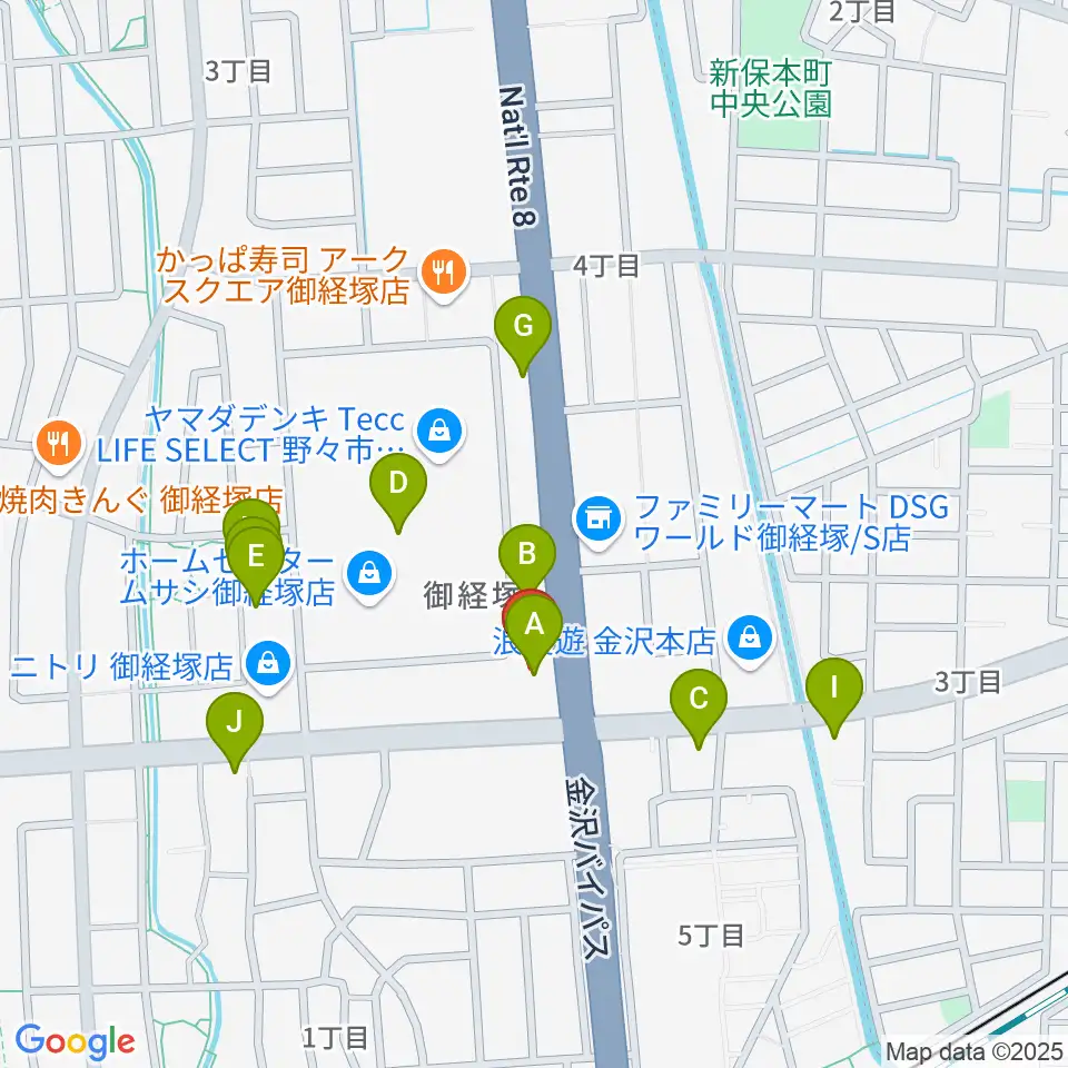 うつのみやミューズイン周辺のファミレス・ファーストフード一覧地図