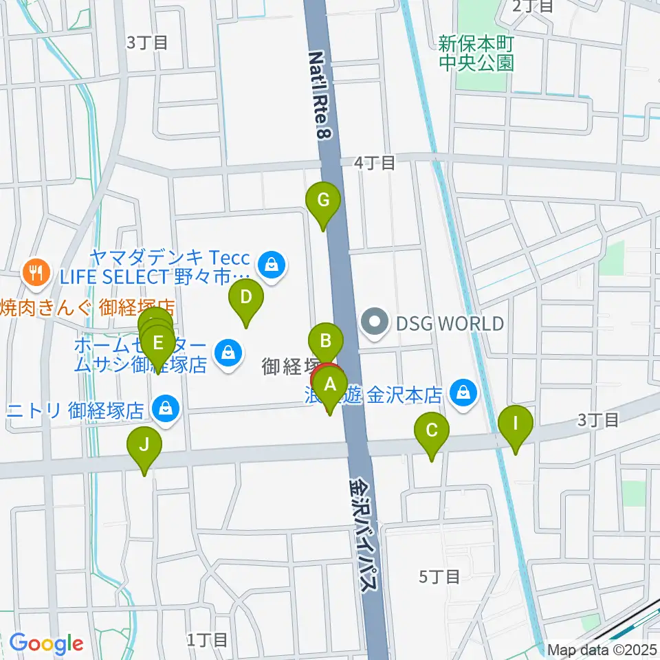 うつのみやミューズイン周辺のファミレス・ファーストフード一覧地図