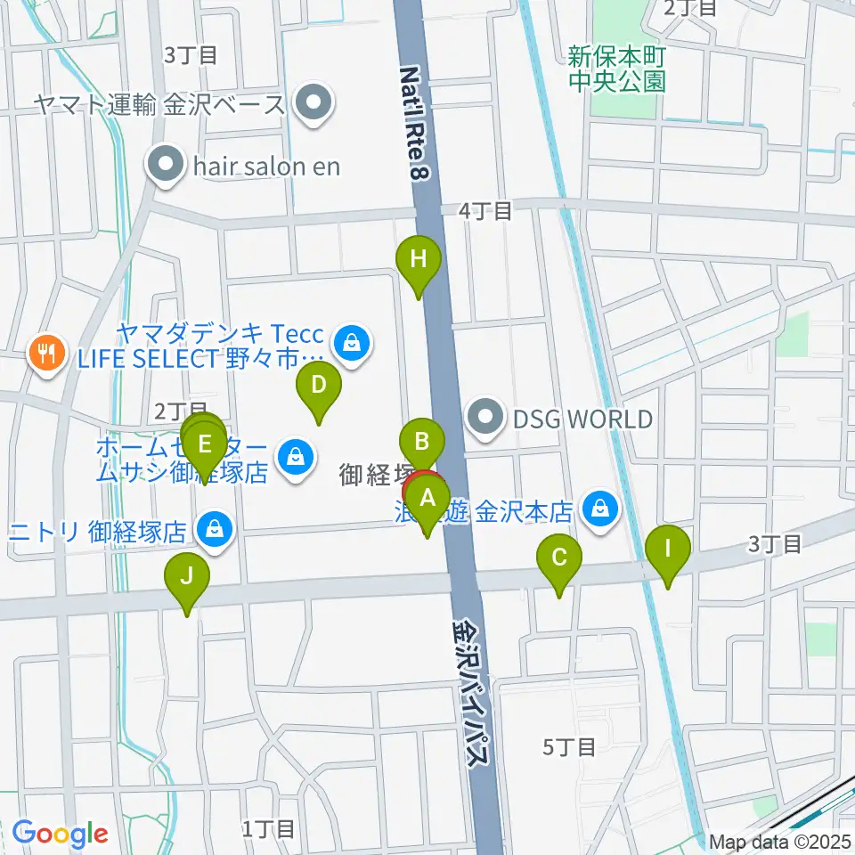 うつのみやミューズイン周辺のファミレス・ファーストフード一覧地図