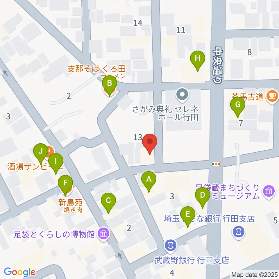ぺぺタスギター教室 埼玉・行田教室周辺のファミレス・ファーストフード一覧地図