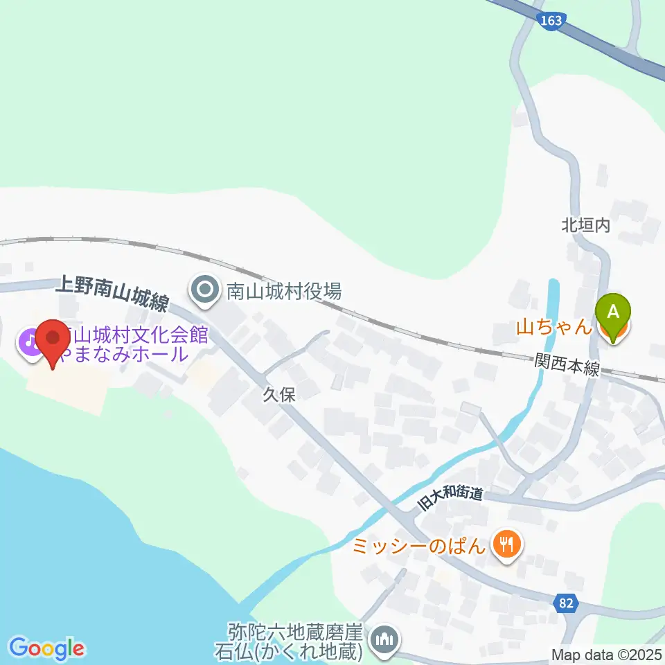 南山城村文化会館 やまなみホール周辺のファミレス・ファーストフード一覧地図