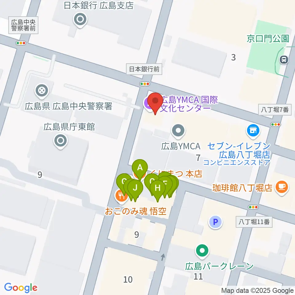 広島YMCA国際文化ホール周辺のファミレス・ファーストフード一覧地図