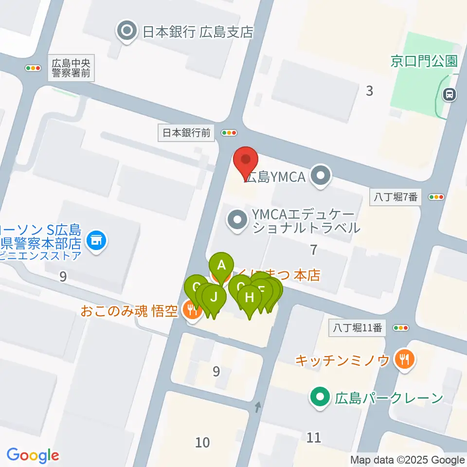 広島YMCA国際文化ホール周辺のファミレス・ファーストフード一覧地図