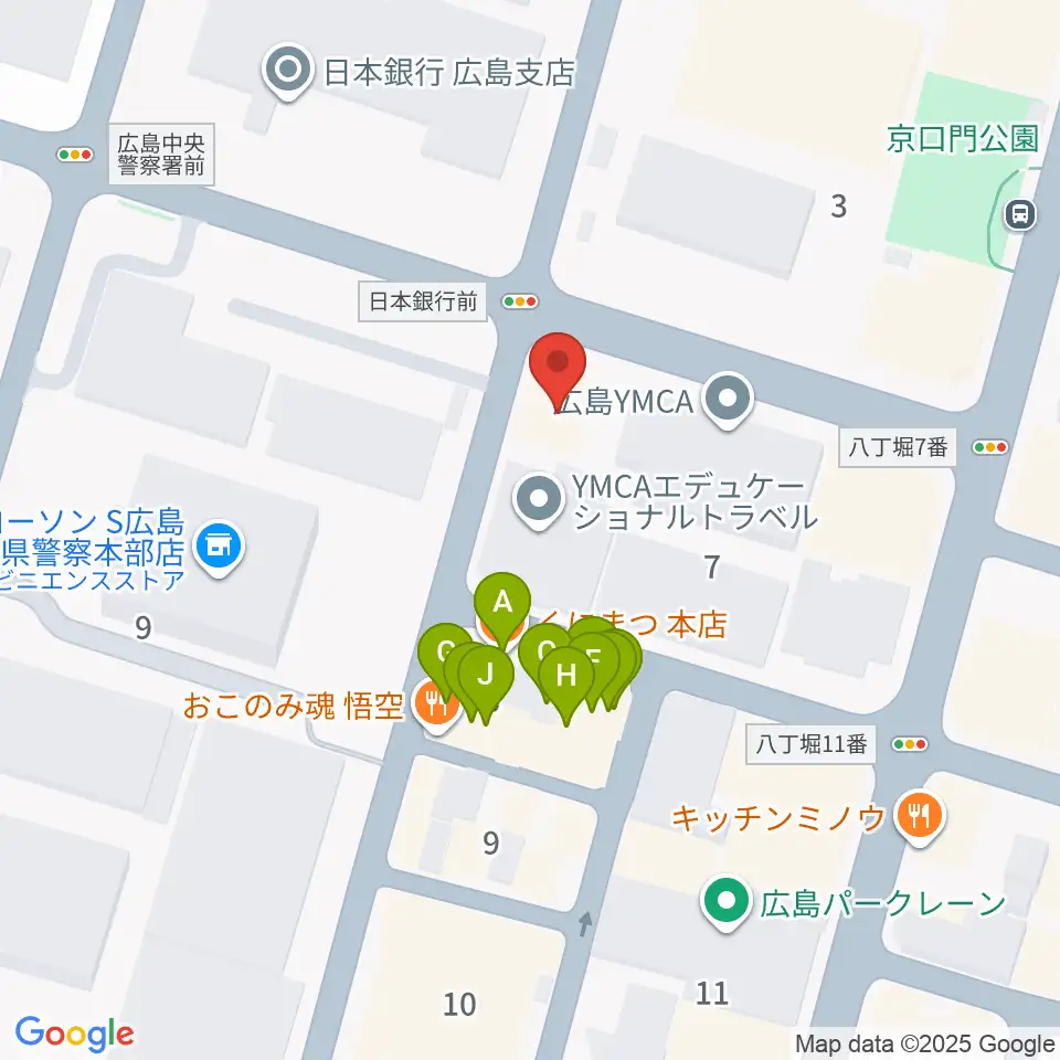 広島YMCA国際文化ホール周辺のファミレス・ファーストフード一覧地図