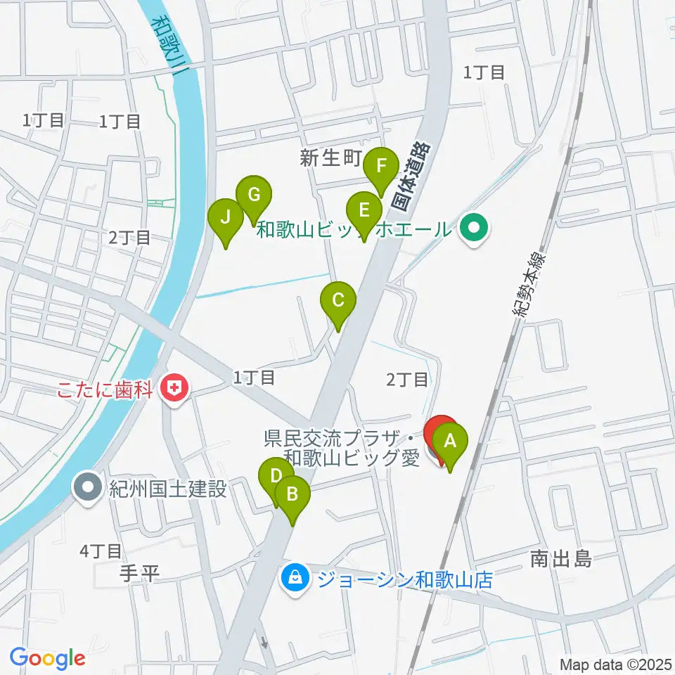 県民交流プラザ 和歌山ビッグ愛周辺のファミレス・ファーストフード一覧地図