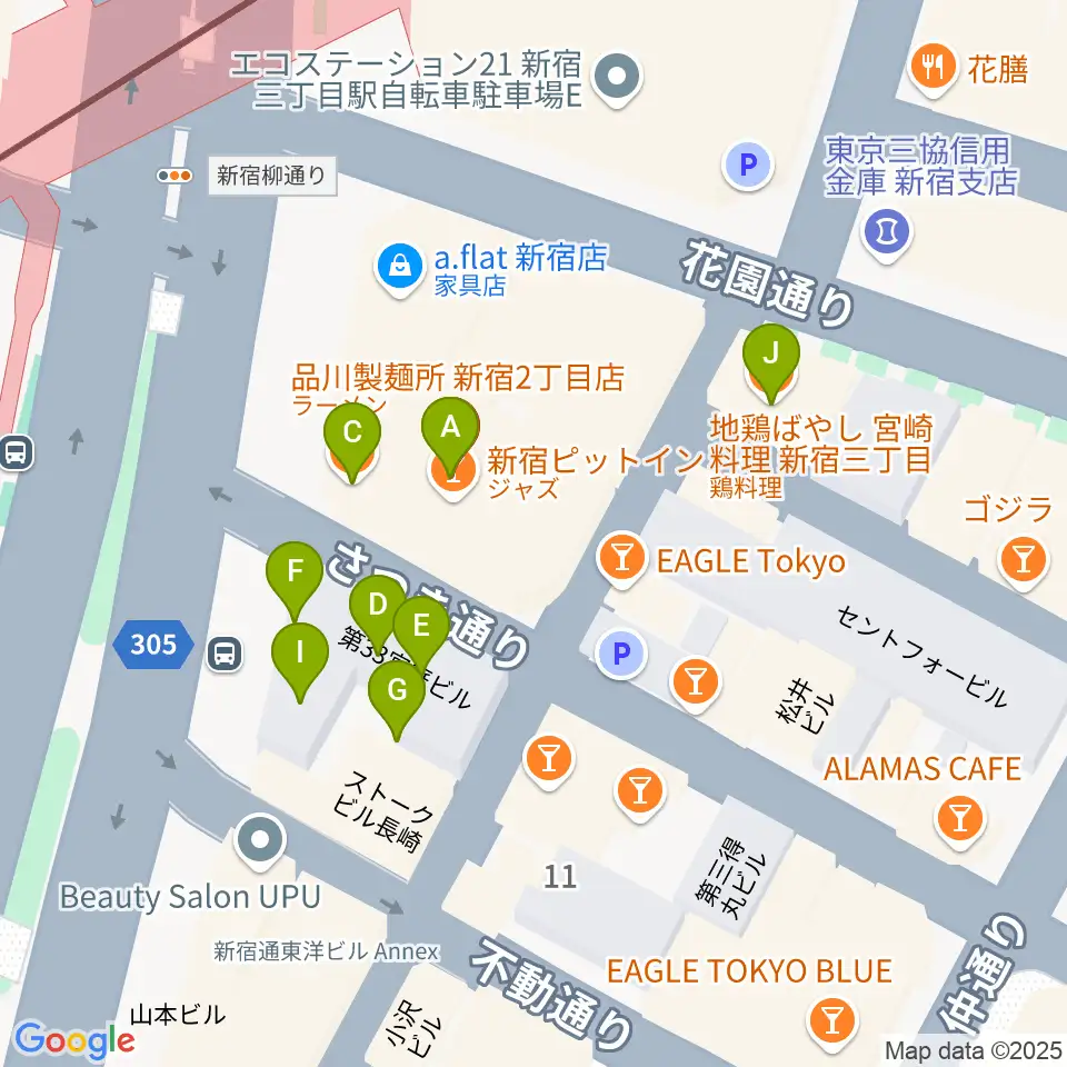 新宿Live Freak周辺のファミレス・ファーストフード一覧地図