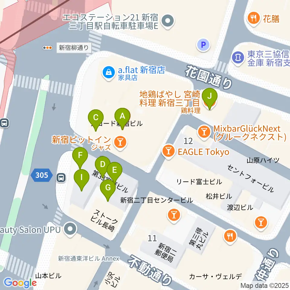 新宿Live Freak周辺のファミレス・ファーストフード一覧地図