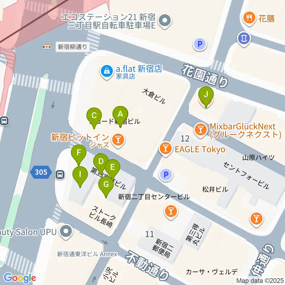 新宿Live Freak周辺のファミレス・ファーストフード一覧地図