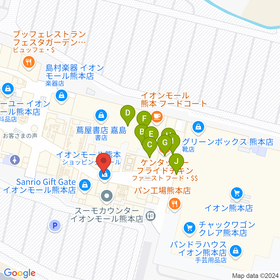 JEUGIAカルチャーセンター イオンモール熊本周辺のファミレス・ファーストフード一覧地図