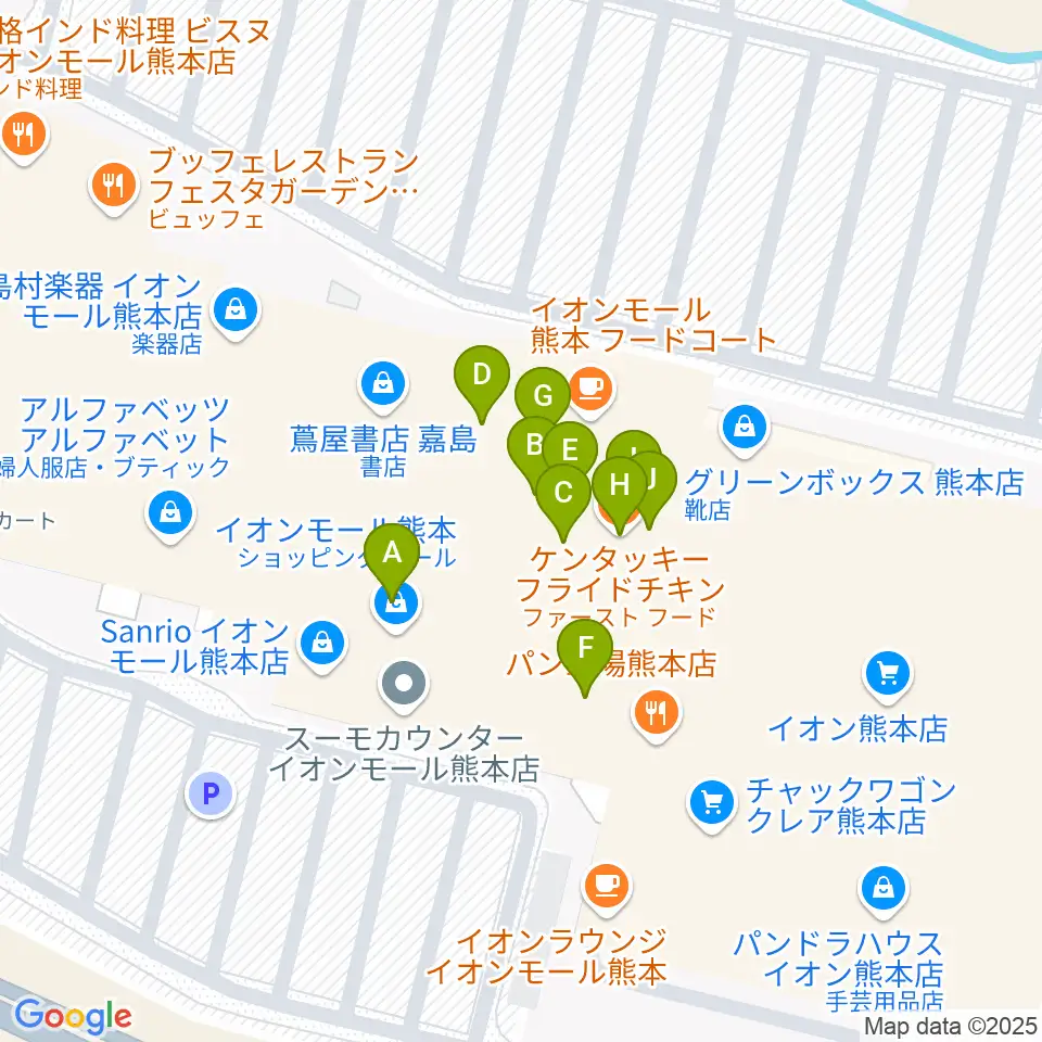 JEUGIAカルチャーセンター イオンモール熊本周辺のファミレス・ファーストフード一覧地図