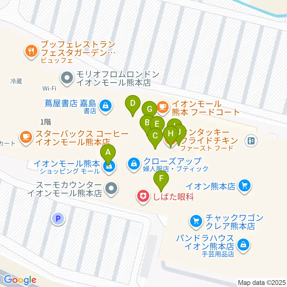JEUGIAカルチャーセンター イオンモール熊本周辺のファミレス・ファーストフード一覧地図