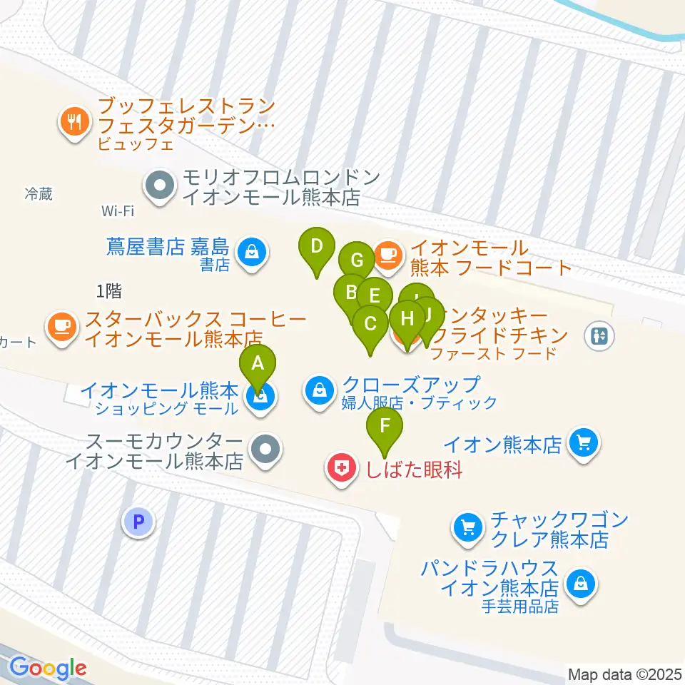 JEUGIAカルチャーセンター イオンモール熊本周辺のファミレス・ファーストフード一覧地図
