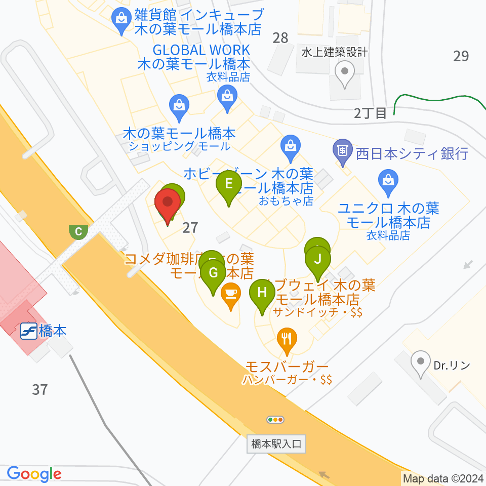 JEUGIAカルチャーセンター 木の葉モール橋本周辺のファミレス・ファーストフード一覧地図
