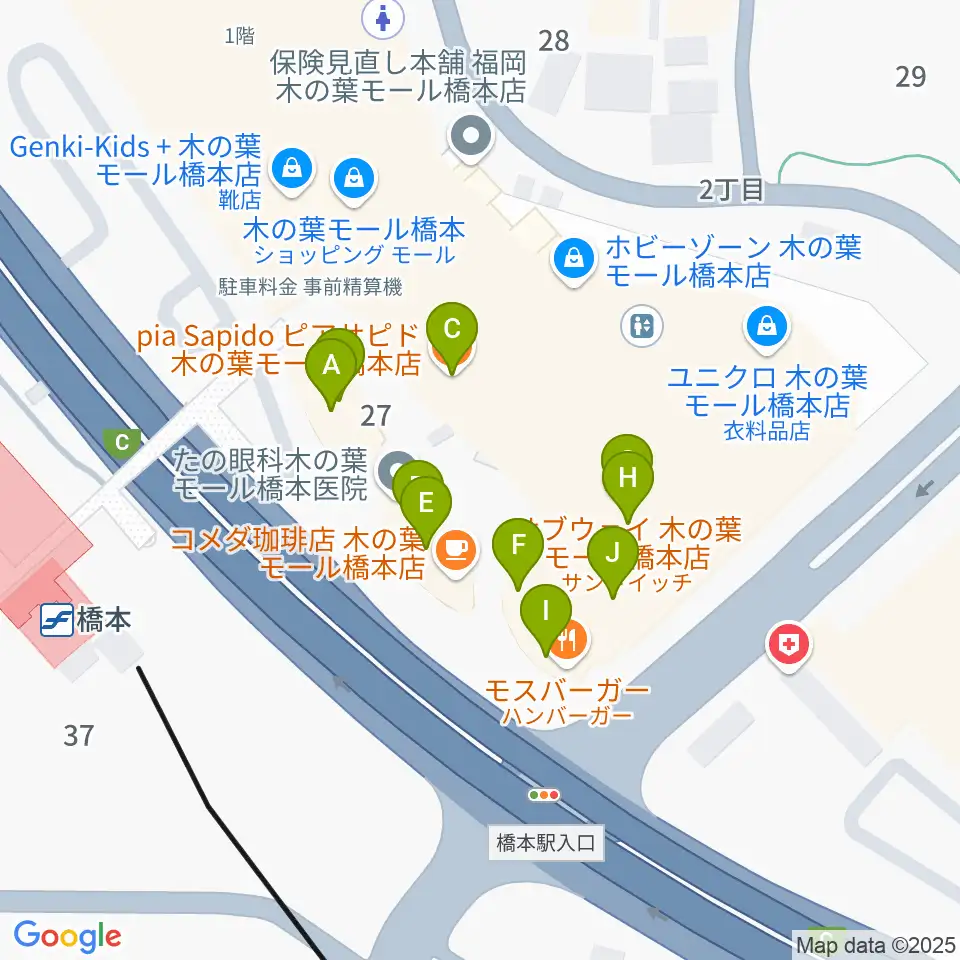 JEUGIAカルチャーセンター 木の葉モール橋本周辺のファミレス・ファーストフード一覧地図