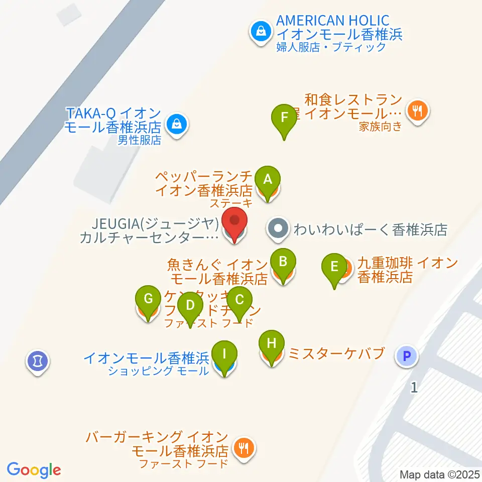 JEUGIAカルチャーセンター イオンモール香椎浜周辺のファミレス・ファーストフード一覧地図