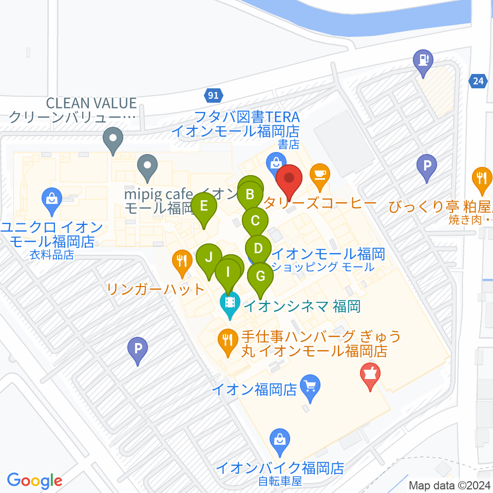 JEUGIAカルチャーセンター イオンモール福岡周辺のファミレス・ファーストフード一覧地図