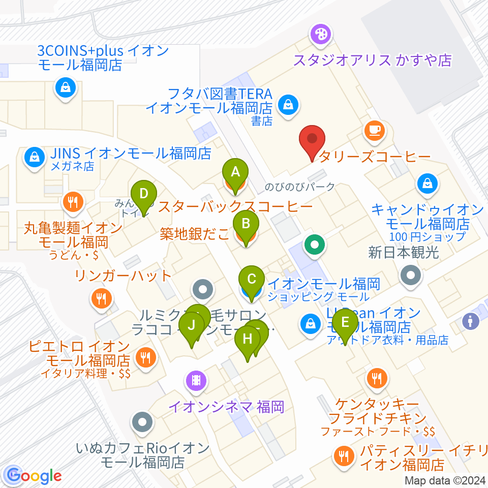 JEUGIAカルチャーセンター イオンモール福岡周辺のファミレス・ファーストフード一覧地図