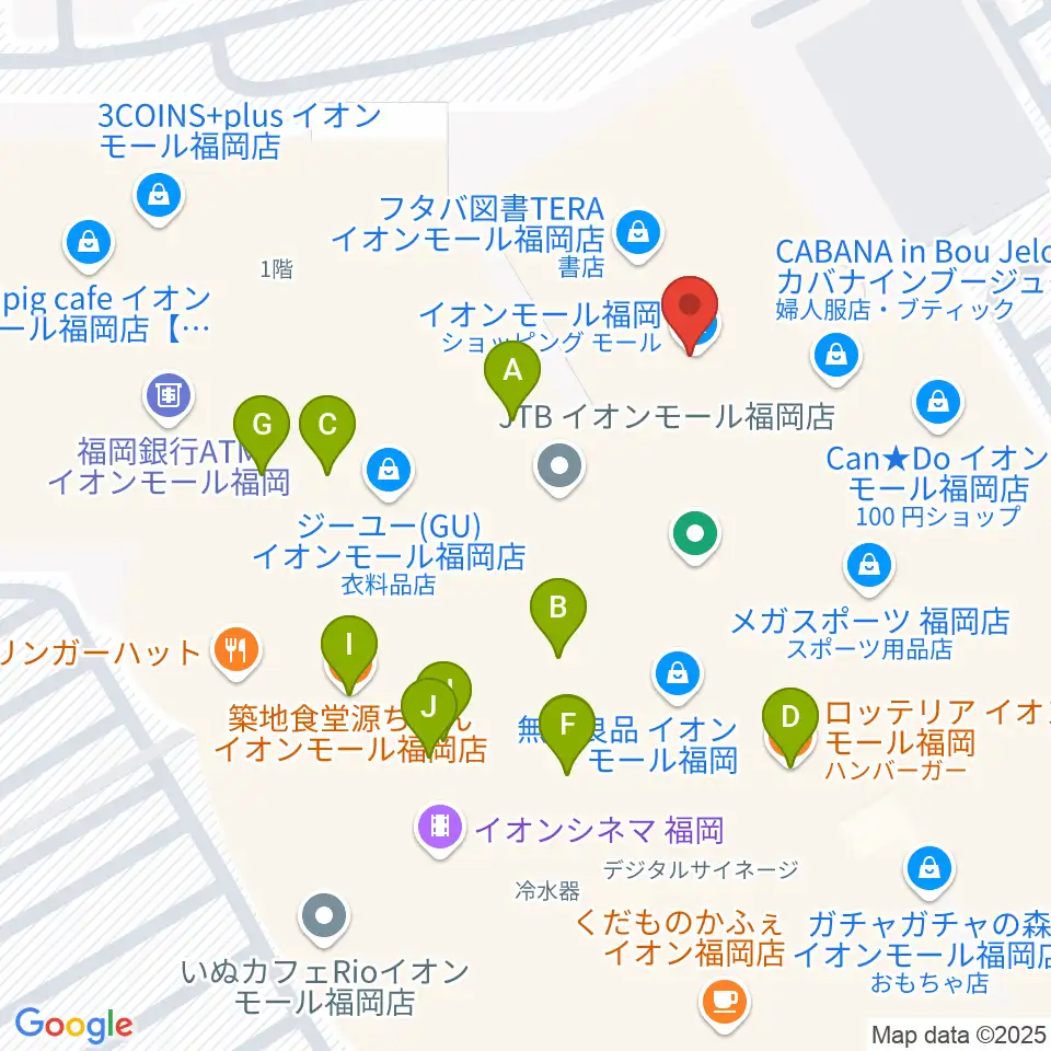 JEUGIAカルチャーセンター イオンモール福岡周辺のファミレス・ファーストフード一覧地図