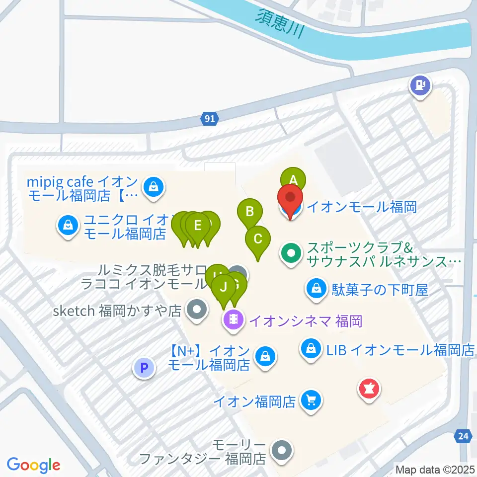 JEUGIAカルチャーセンター イオンモール福岡周辺のファミレス・ファーストフード一覧地図