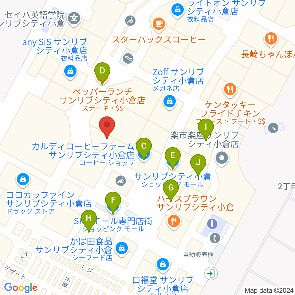 JEUGIAカルチャーセンター サンリブシティ小倉周辺のファミレス・ファーストフード一覧地図