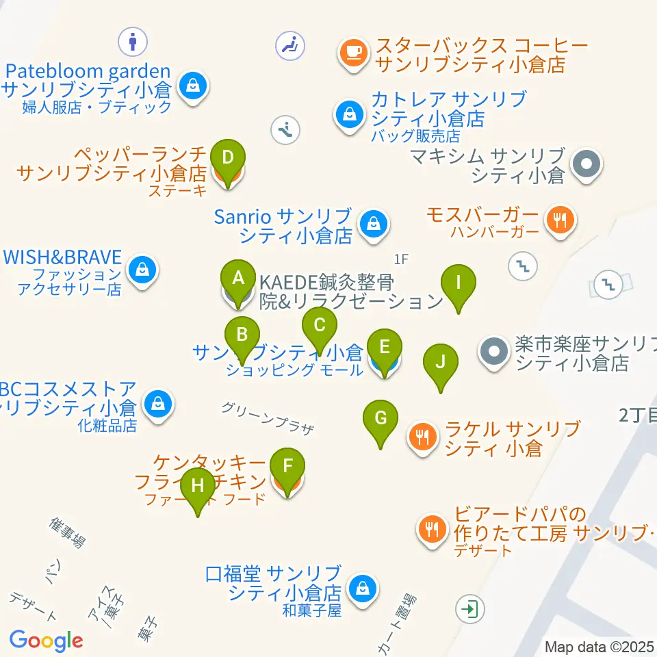 JEUGIAカルチャーセンター サンリブシティ小倉周辺のファミレス・ファーストフード一覧地図