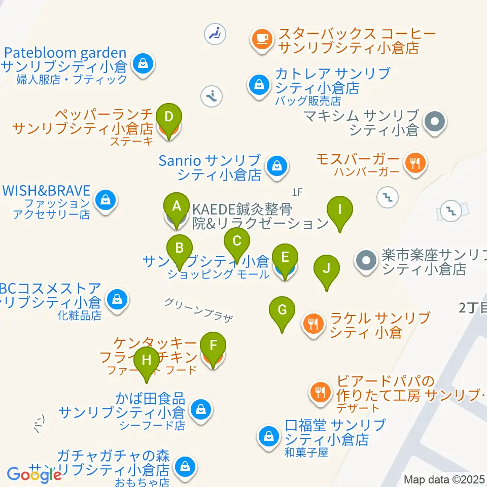 JEUGIAカルチャーセンター サンリブシティ小倉周辺のファミレス・ファーストフード一覧地図