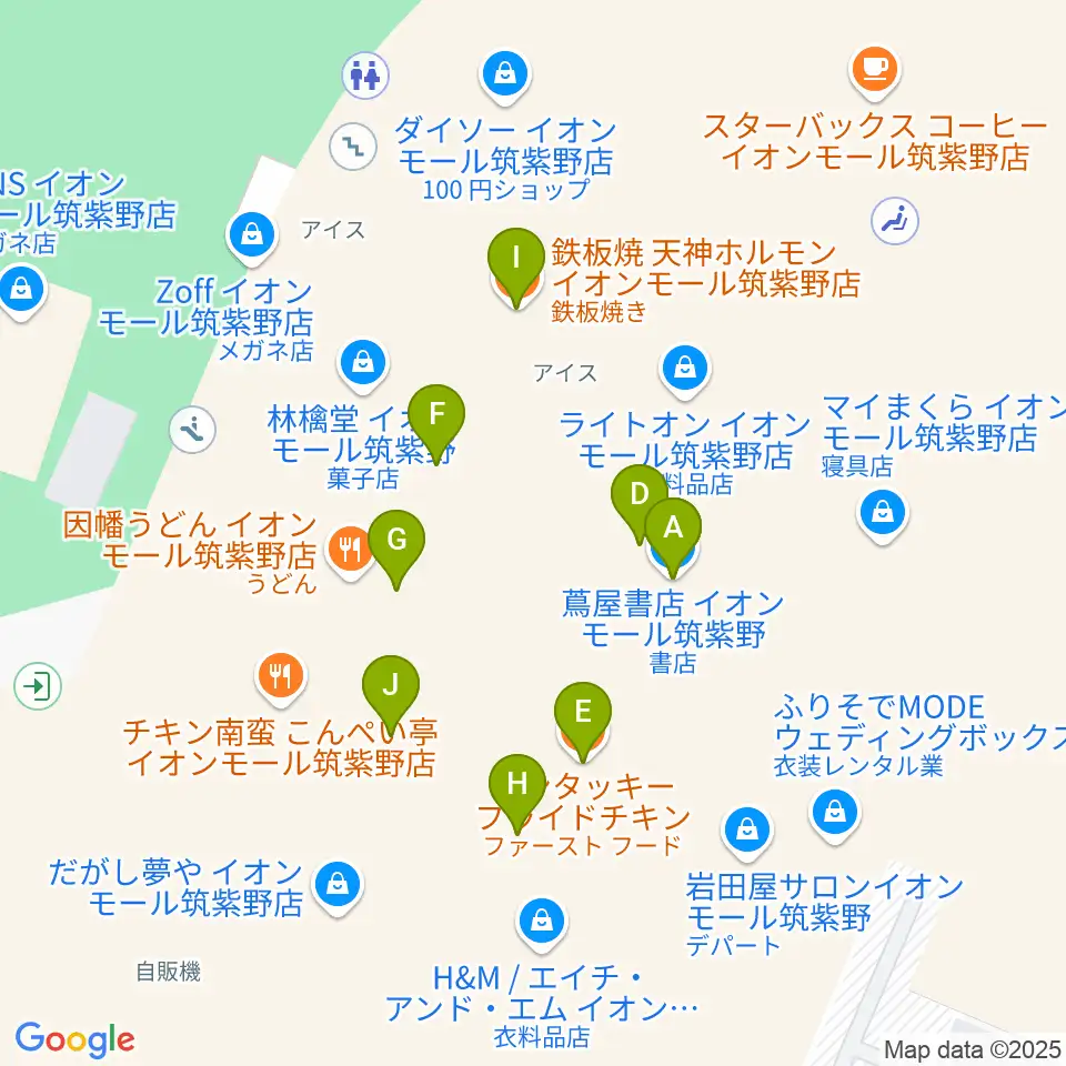 JEUGIAカルチャーセンター イオンモール筑紫野周辺のファミレス・ファーストフード一覧地図