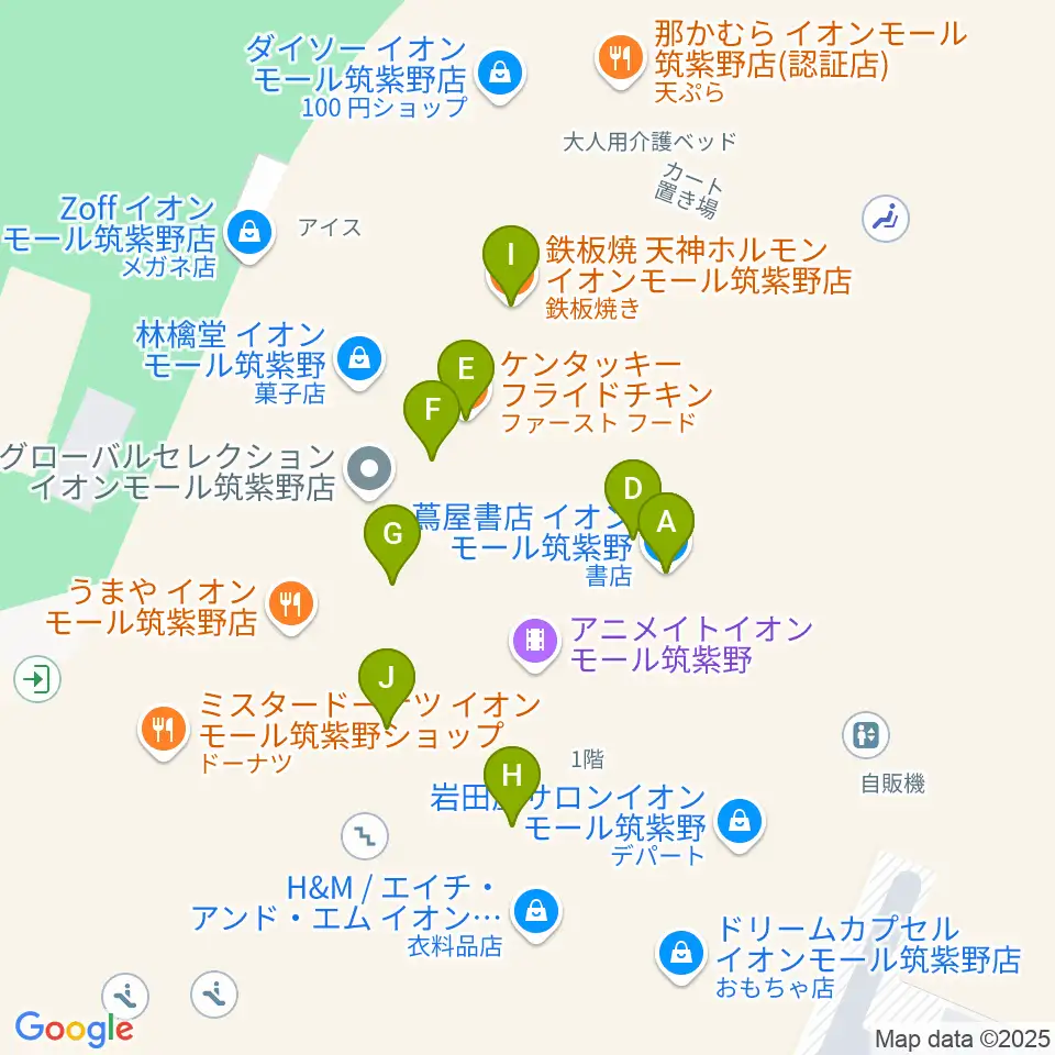 JEUGIAカルチャーセンター イオンモール筑紫野周辺のファミレス・ファーストフード一覧地図