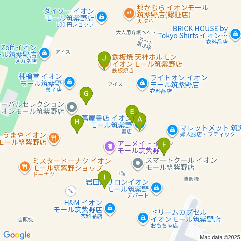 JEUGIAカルチャーセンター イオンモール筑紫野周辺のファミレス・ファーストフード一覧地図