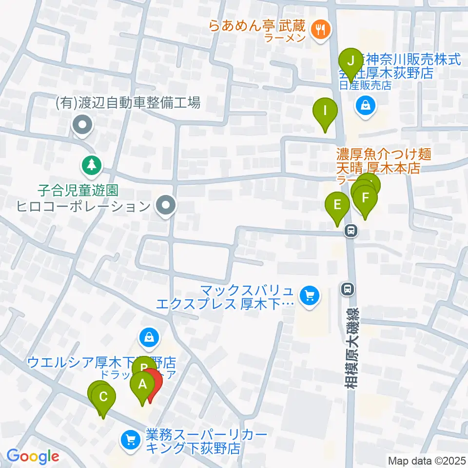 厚木楽器 アミ荻野周辺のファミレス・ファーストフード一覧地図