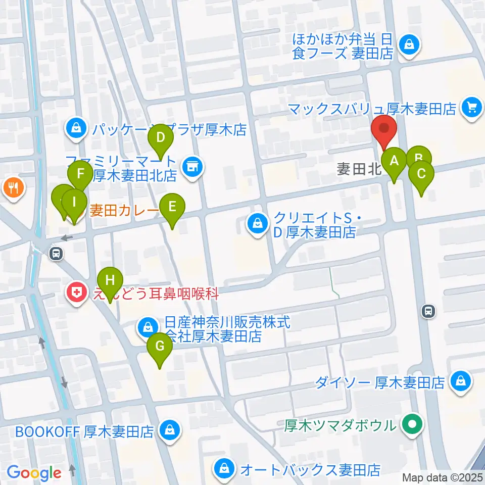厚木楽器 アミ妻田周辺のファミレス・ファーストフード一覧地図