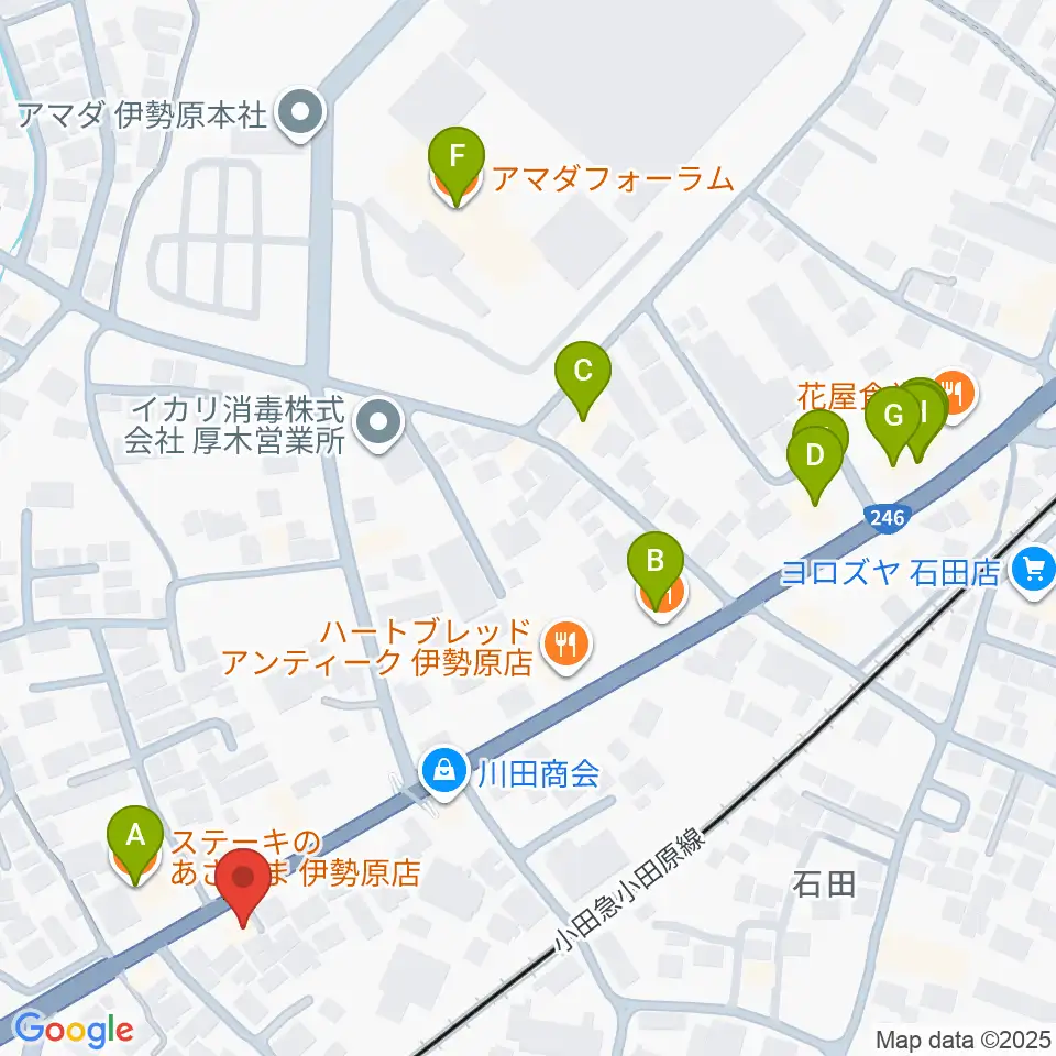 厚木楽器 アミ愛甲石田周辺のファミレス・ファーストフード一覧地図