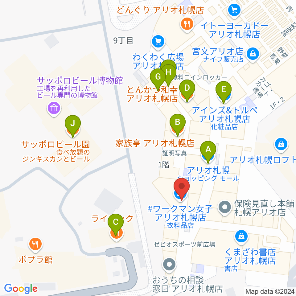 タワーレコード アリオ札幌店周辺のファミレス・ファーストフード一覧地図