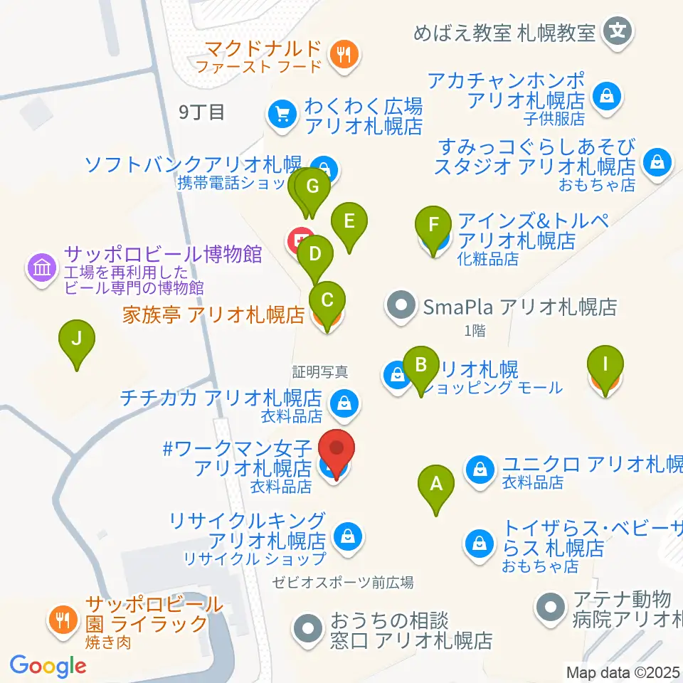 タワーレコード アリオ札幌店周辺のファミレス・ファーストフード一覧地図