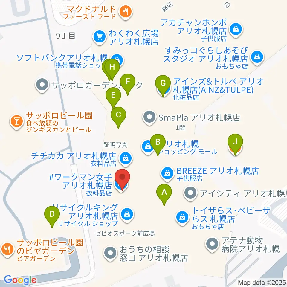 タワーレコード アリオ札幌店周辺のファミレス・ファーストフード一覧地図