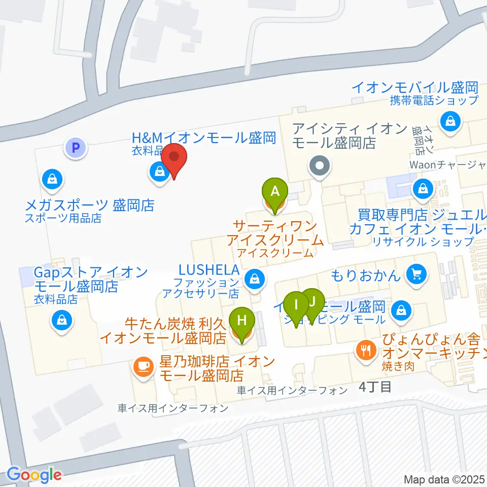 タワーレコード盛岡店周辺のファミレス・ファーストフード一覧地図