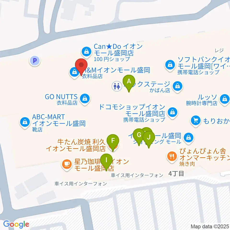 タワーレコード盛岡店周辺のファミレス・ファーストフード一覧地図