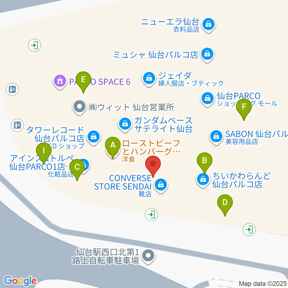 タワーレコード 仙台パルコ店周辺のファミレス・ファーストフード一覧地図