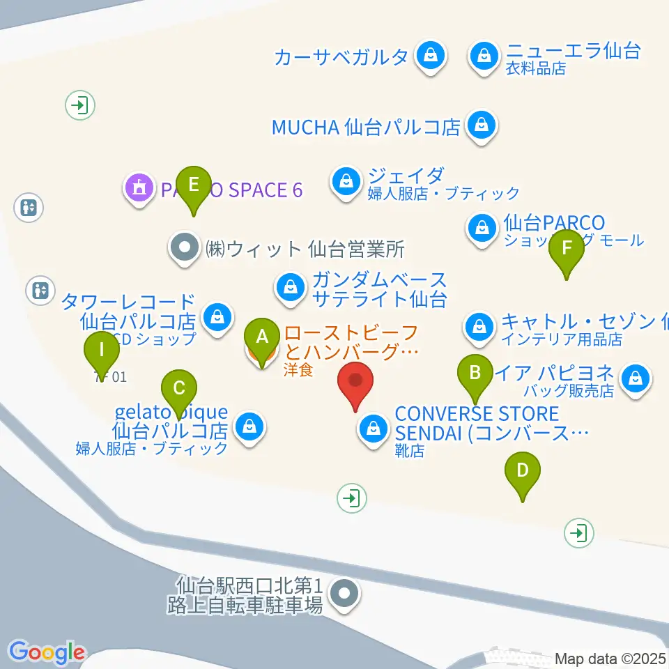 タワーレコード 仙台パルコ店周辺のファミレス・ファーストフード一覧地図