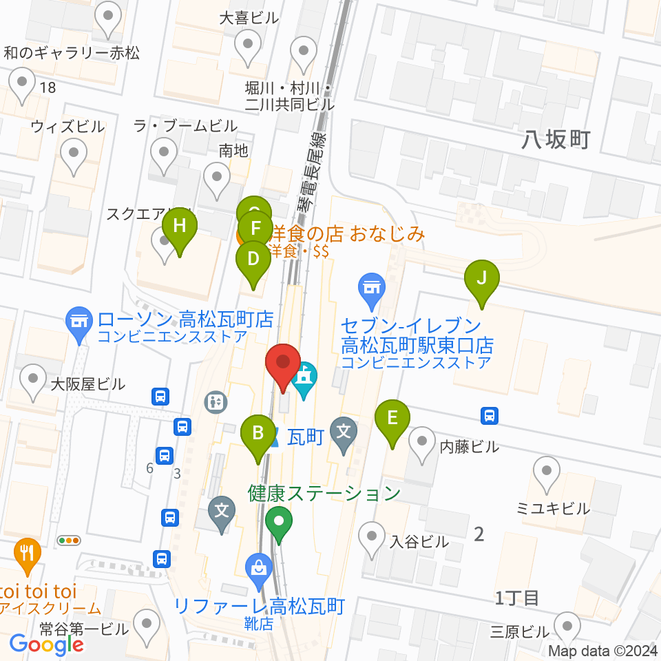 JEUGIAカルチャーセンター高松周辺のファミレス・ファーストフード一覧地図