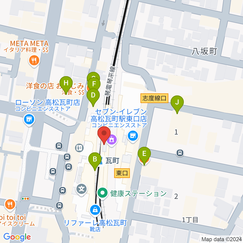 JEUGIAカルチャーセンター高松周辺のファミレス・ファーストフード一覧地図