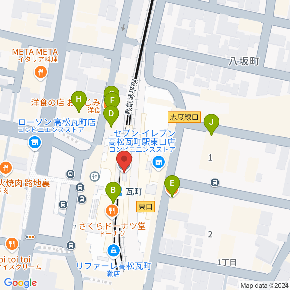 JEUGIAカルチャーセンター高松周辺のファミレス・ファーストフード一覧地図