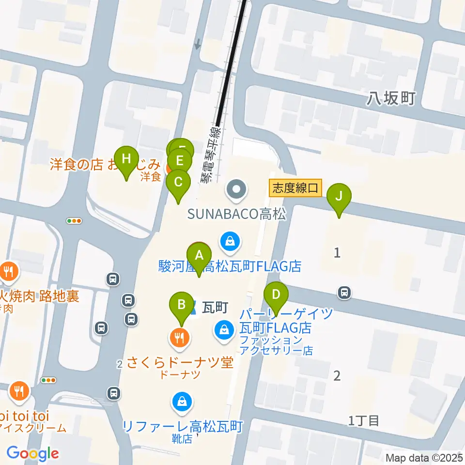 JEUGIAカルチャーセンター高松周辺のファミレス・ファーストフード一覧地図