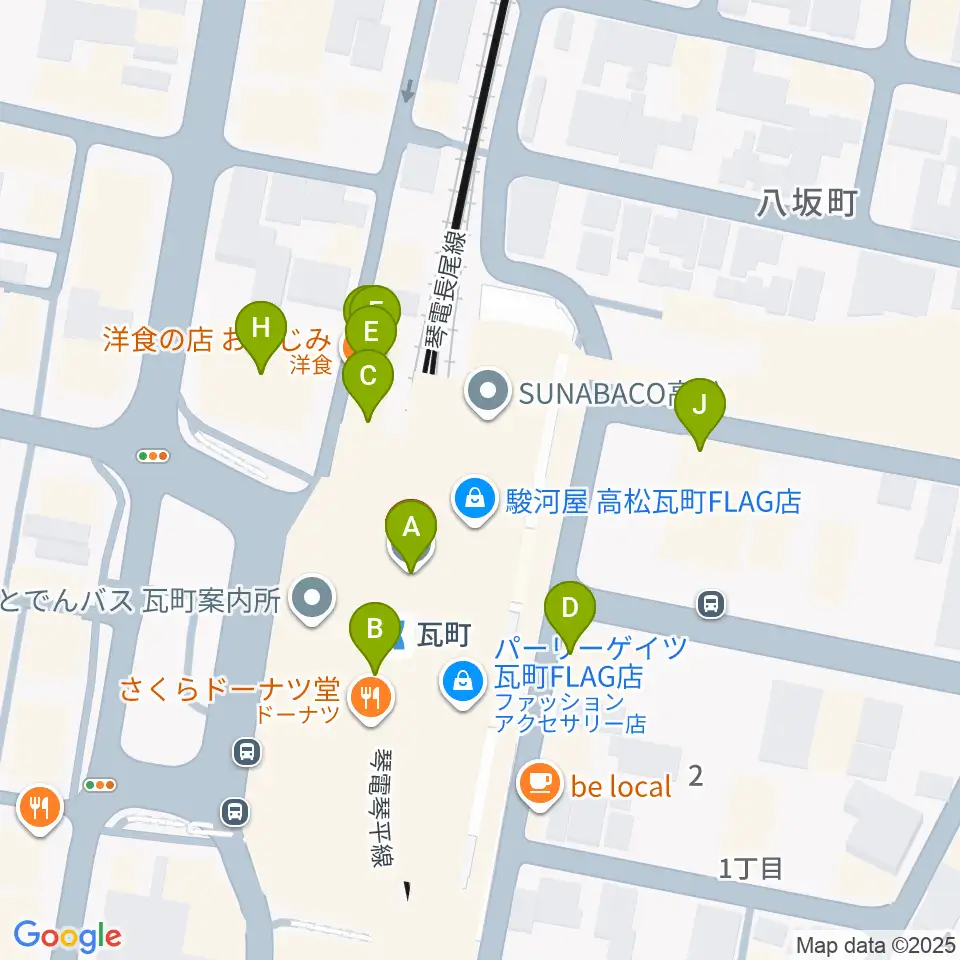 JEUGIAカルチャーセンター高松周辺のファミレス・ファーストフード一覧地図