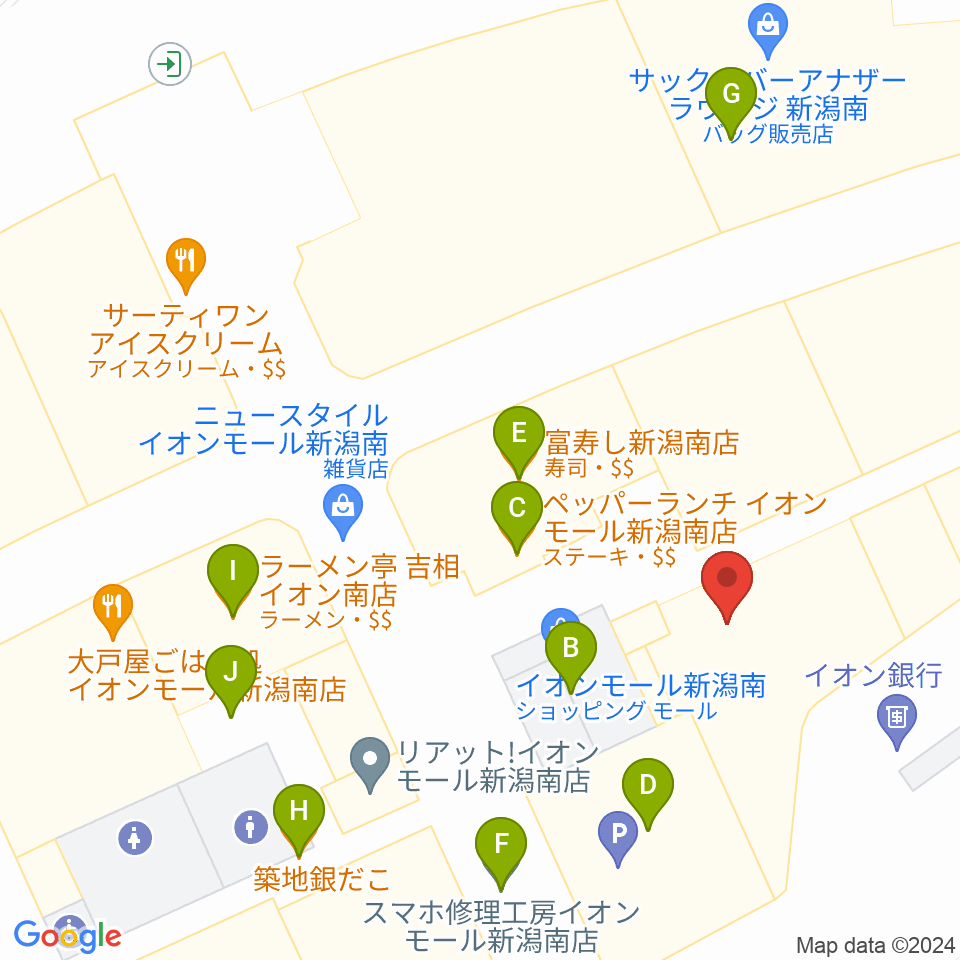 JEUGIAカルチャーセンター イオンモール新潟南周辺のファミレス・ファーストフード一覧地図